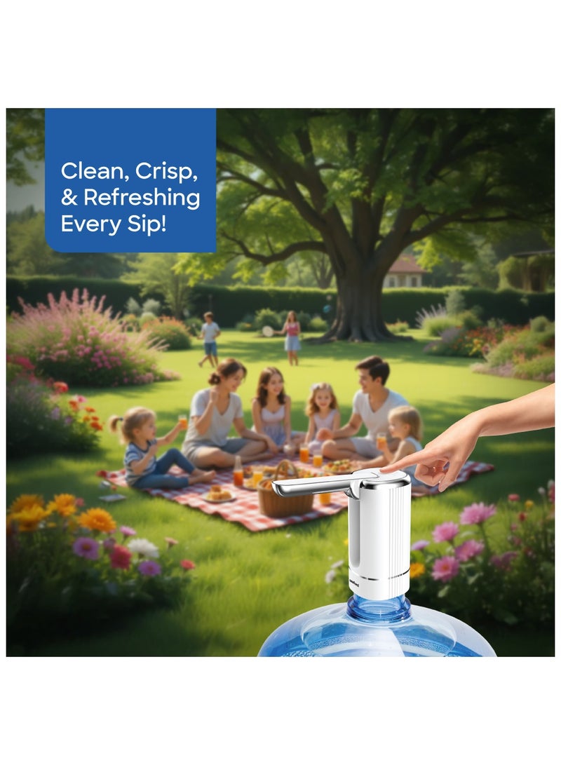 Sanford Rechargeable Water Dispenser Pump With Foldable Food-Grade Silicone Hose, One-Touch Button, Suitable for Various Bottle Sizes, 1200 mAh Battery SF1801BWD Black - Image 2