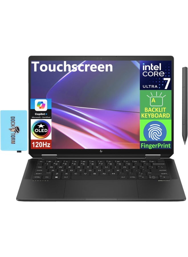 إتش بي Spectre X360 Personal Laptop With 14-Inch 2.8K Display, Core Ultra 7 155H Processor/32GB RAM/2TB SSD/Intel Arc Graphics/Windows 11 Pro English Nightfall Black  - Image 1