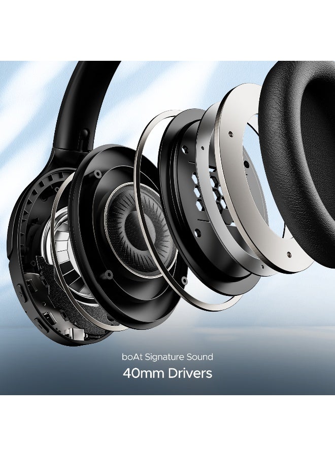 boAt Rockerz 551 ANC Over Ear Headphones w/ Hybrid Active Noise Cancellation, Up to 100H Playtime, ASAP Charge, Ambient Sound Mode & Dual EQ Modes, ENx Technology Stellar Black - Image 4