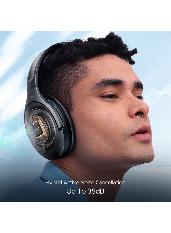 boAt Rockerz 551 ANC Over Ear Headphones w/ Hybrid Active Noise Cancellation, Up to 100H Playtime, ASAP Charge, Ambient Sound Mode & Dual EQ Modes, ENx Technology Stellar Black - Image 3