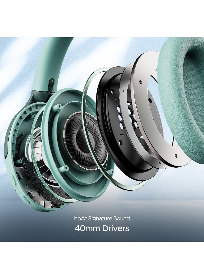 boAt Rockerz 551 ANC Over Ear Headphones w/ Hybrid Active Noise Cancellation, Up to 100H Playtime, ASAP Charge, Ambient Sound Mode & Dual EQ Modes, ENx Technology Sage Green - Image 5