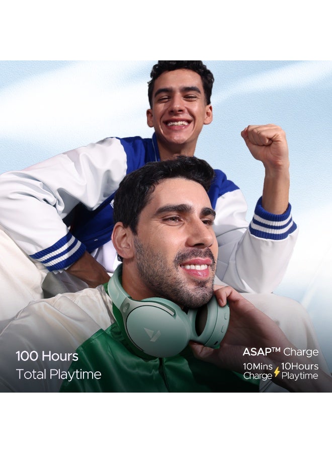 boAt Rockerz 551 ANC Over Ear Headphones w/ Hybrid Active Noise Cancellation, Up to 100H Playtime, ASAP Charge, Ambient Sound Mode & Dual EQ Modes, ENx Technology Sage Green - Image 4