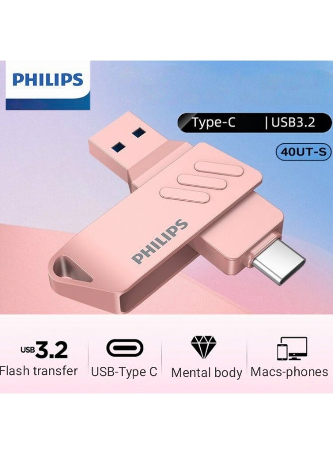 فيليبس Ultra Dual Flash Drive Go USB 3.2 Read Speed 150 MBps Type-C USB FLASH Driver, Black,Pink,Silver Smartphone Tablets and Macs -128G-G46 128 GB  - Image 2