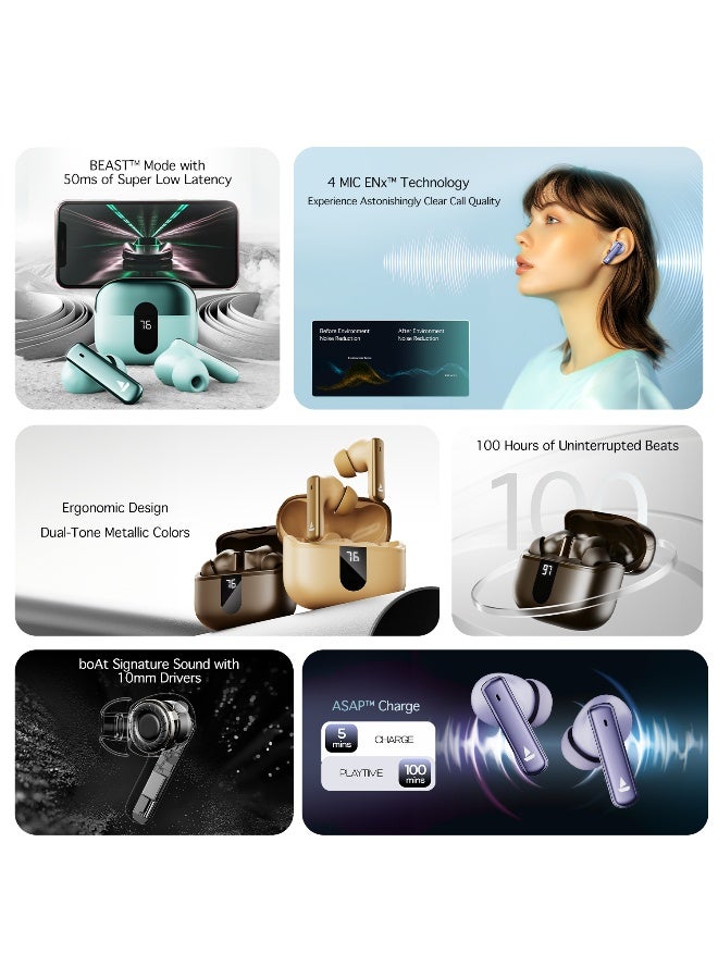 boAt Airdopes 181 Pro TWS Earbuds w/ 100 HRS Playback, 4 Mics ENx Technology, ASAP Charge, Bluetooth v5.3 Lilac Serenity  - Image 2