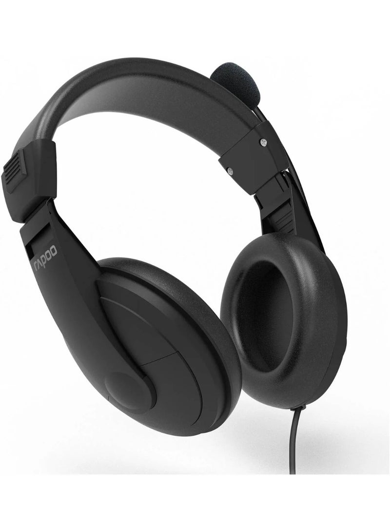 رابو H150 USB Wired Headset, 40mm Driver, 360° Microphone Adjustment, USB 3.0/2.0 Interface, 1.9m Cable Length, Black  - Image 5