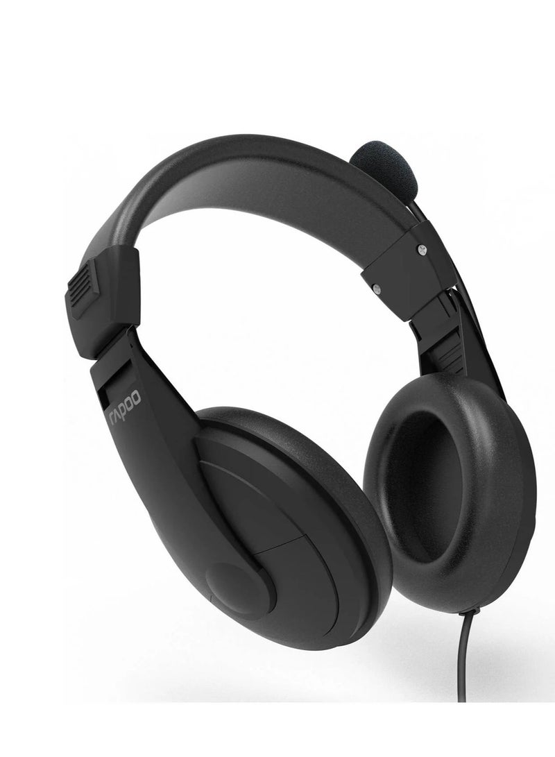 رابو H150 USB Wired Headset, 40mm Driver, 360° Microphone Adjustment, USB 3.0/2.0 Interface, 1.9m Cable Length, Black  - Image 1