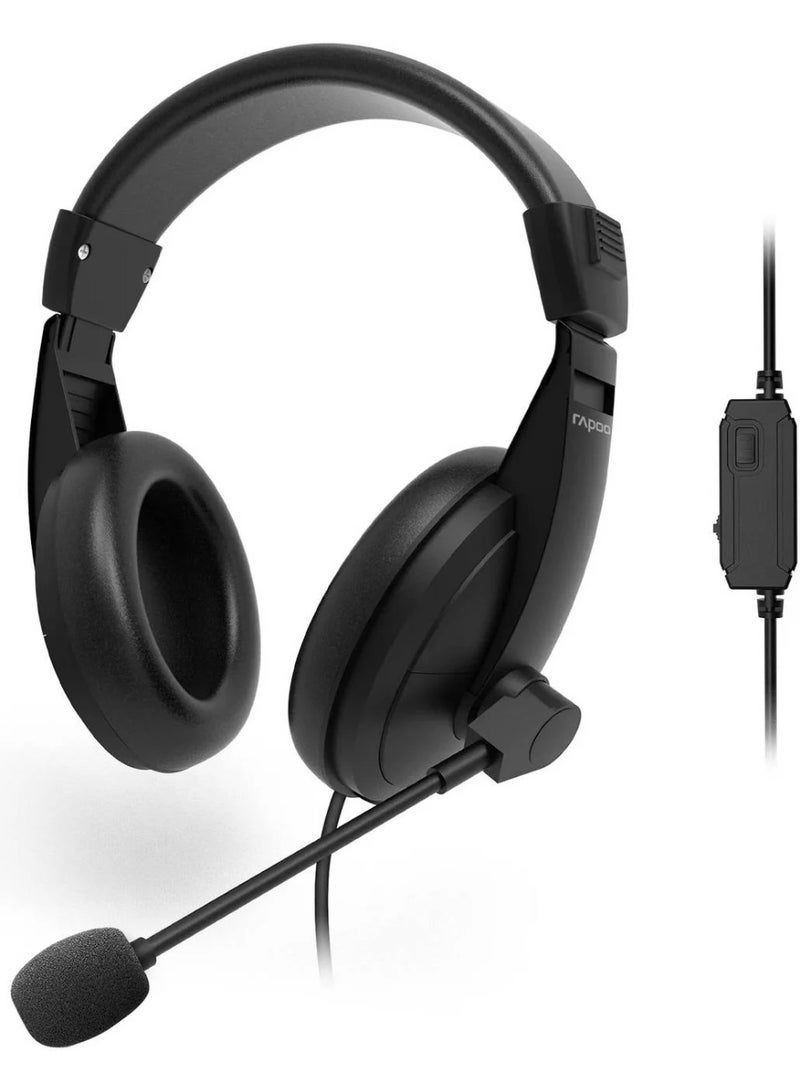 رابو H150 USB Wired Headset, 40mm Driver, 360° Microphone Adjustment, USB 3.0/2.0 Interface, 1.9m Cable Length, Black  - Image 3