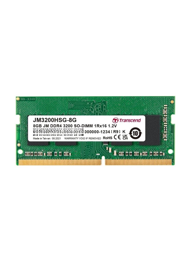 Transcend JetRAM SODIMM 8GB DDR4 3200   Mhz | CL22 1.2V | JM3200HSG8G | Laptop Memory RAM - 4inch Green  - Image 1