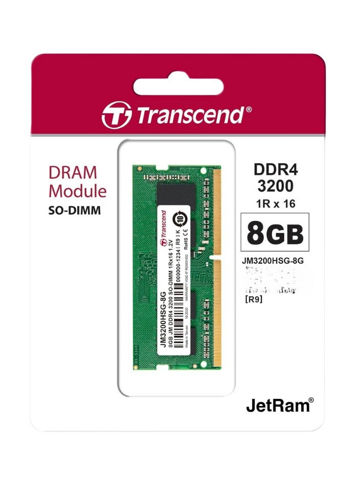 Transcend JetRAM SODIMM 8GB DDR4 3200   Mhz | CL22 1.2V | JM3200HSG8G | Laptop Memory RAM - 4inch Green  - Image 2