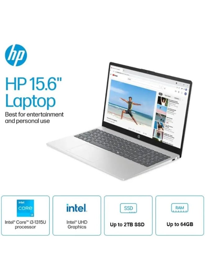 HP 15-FD0123DX Personal Laptop With 15.6-Inch Full HD Display, Intel Core i3-1315U Processor/8GB RAM/512GB SSD/Intel UHD Graphics/Windows 11 Pro English Black  - Image 1
