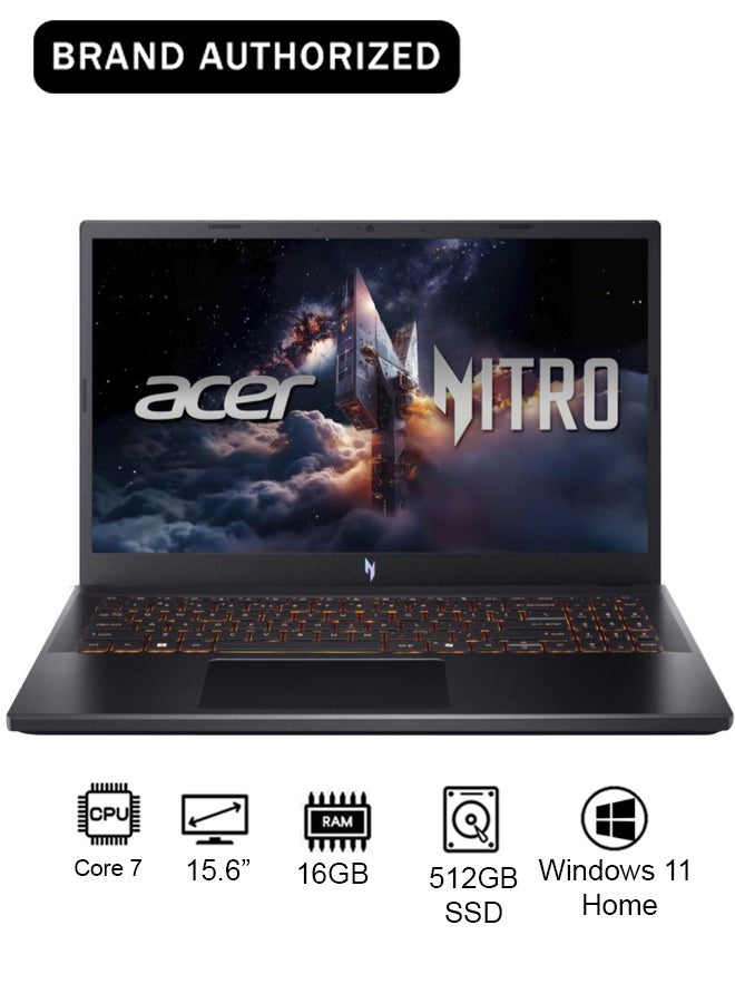 Nitro V ANV15 Gaming Laptop 14th Gen Intel Core 7-240H 10 Cores Upto 5.2GHz/16GB DDR5 RAM/512GB SSD Storage/6GB NVIDIA®GeForce®RTX 3050 Graphics/15.6" FHD IPS 165Hz Display/W11/WiFi-6/Amber Backlit KB/Thunderbolt 4/ English/Arabic Obsidian Black