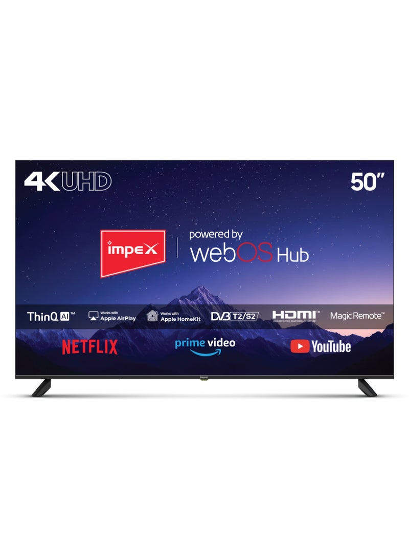 إمبكس 50 Inch 4K Ultra HD Smart LED TV | WebOS | Dolby Audio | Magic Remote | ThinQ AI | Apple AirPlay & Apple Home | Netflix, YouTube, Prime Video | A+ Panel | Super Slim | 2x USB, 3x HDMI FIESTA 50 black  - Image 1
