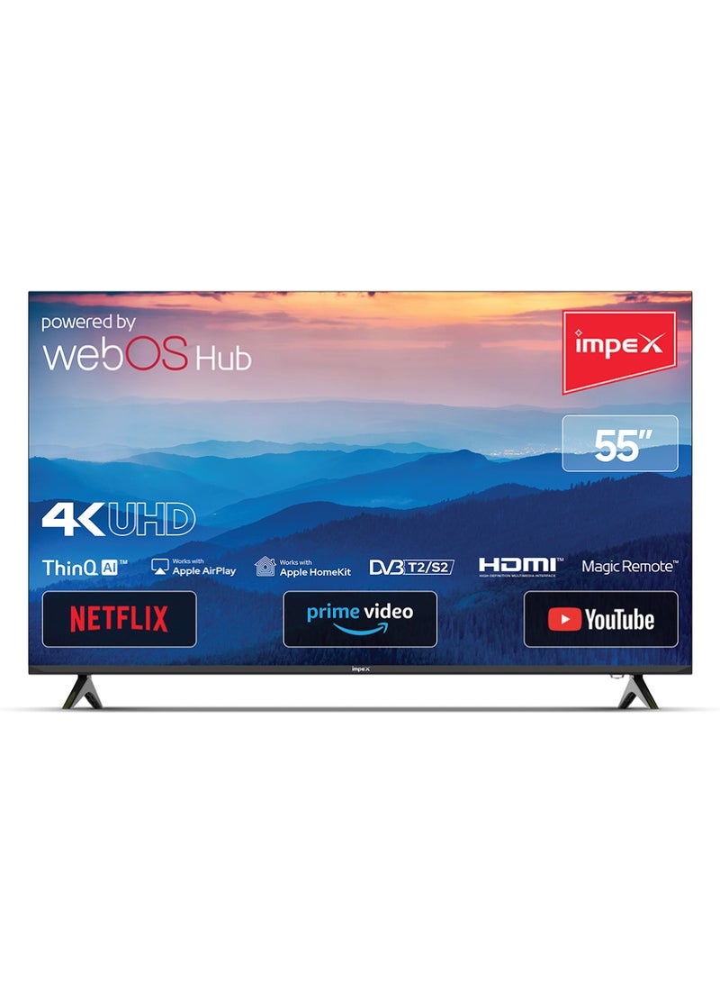 إمبكس 55 Inch 4K UHD Smart LED TV | WebOS | Magic Remote | Dolby Audio | ThinQ AI | Apple AirPlay & Home | Netflix, Prime Video, YouTube | A+ Grade Panel | Super Slim | 2x USB, 3 HDMI FIESTA 55 black  - Image 1