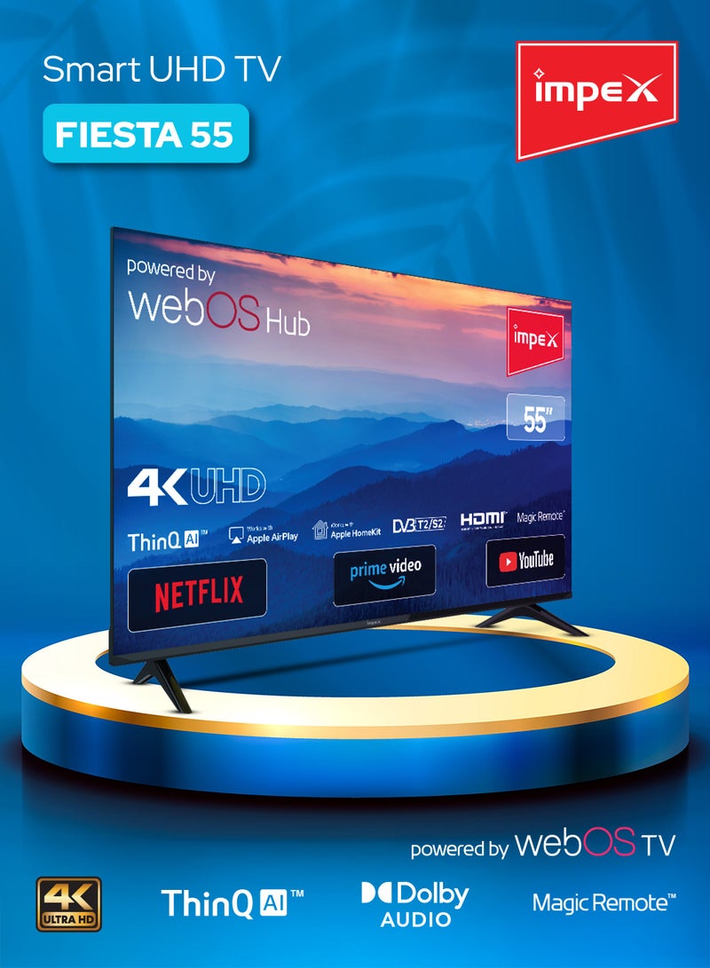 إمبكس 55 Inch 4K UHD Smart LED TV | WebOS | Magic Remote | Dolby Audio | ThinQ AI | Apple AirPlay & Home | Netflix, Prime Video, YouTube | A+ Grade Panel | Super Slim | 2x USB, 3 HDMI FIESTA 55 black  - Image 2