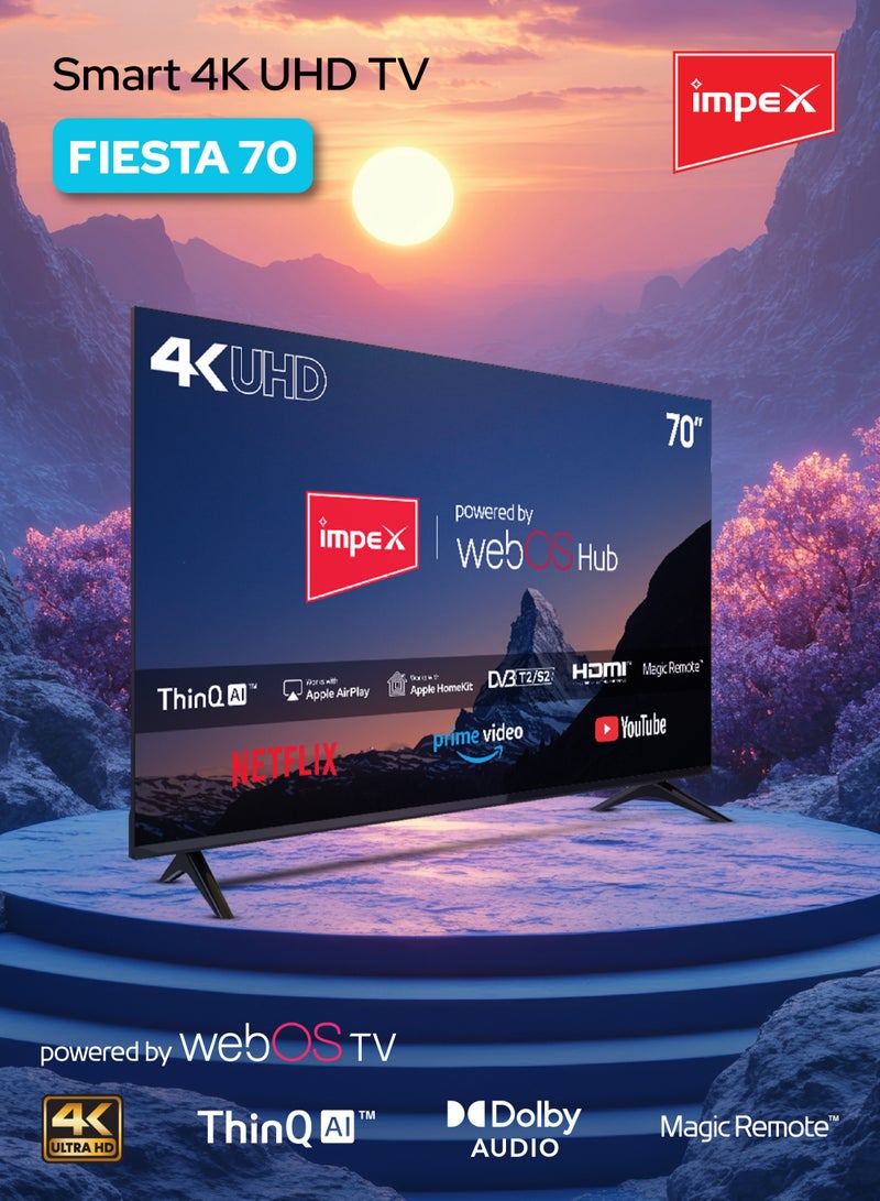 إمبكس 70 Inch 4K UHD Smart LED TV | WebOS | Dolby Audio | Magic Remote | ThinQ AI | Apple AirPlay & Home | Netflix, YouTube, Prime Video | A+ Grade Panel | Super Slim Design | 2x USB, 3x HDMI FIESTA 70 black  - Image 2