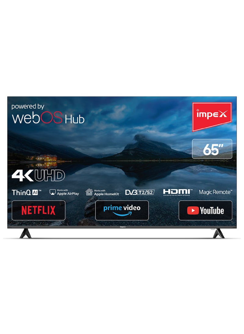 إمبكس 65 Inch 4K UHD Smart LED TV | WebOS | Dolby Audio | Magic Remote | ThinQ AI | Apple AirPlay & Home | Netflix, YouTube, Prime Video | A+ Grade Panel | Super Slim | 2x USB, 3x HDMI FIESTA 65 black  - Image 1