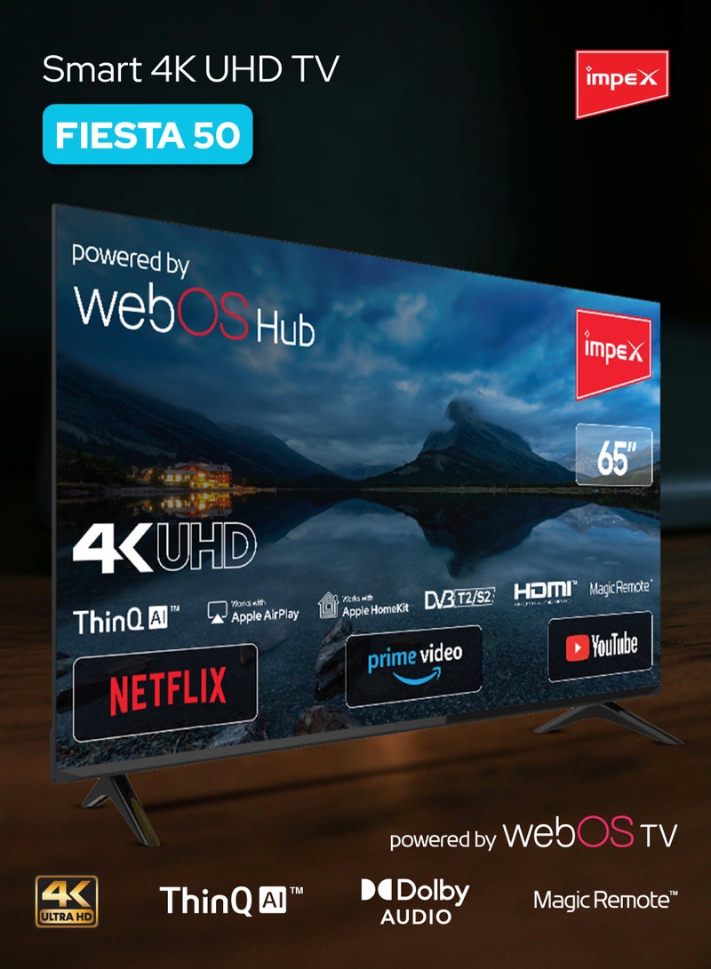 إمبكس 65 Inch 4K UHD Smart LED TV | WebOS | Dolby Audio | Magic Remote | ThinQ AI | Apple AirPlay & Home | Netflix, YouTube, Prime Video | A+ Grade Panel | Super Slim | 2x USB, 3x HDMI FIESTA 65 black  - Image 2