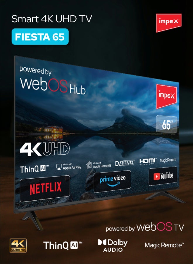 Impex 65 Inch 4K UHD Smart LED TV | WebOS | Dolby Audio | Magic Remote | ThinQ AI | Apple AirPlay & Home | Netflix, YouTube, Prime Video | A+ Grade Panel | Super Slim | 2x USB, 3x HDMI FIESTA 65 black - Image 2