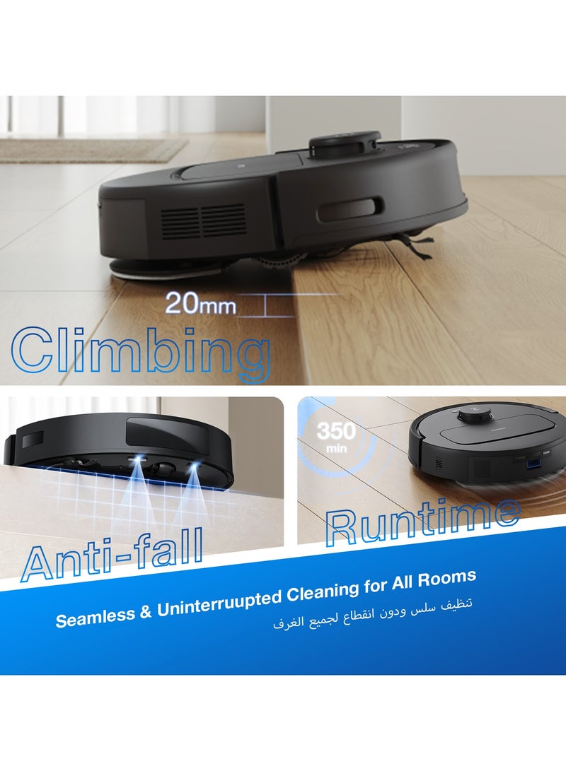 إيكوفاكس Deebot N20e Robot Vacuum Cleaner with Mop, 10000Pa Strongest Suction Robotic Vacuum, Anti-Hair Tangle, 350 Minutes Runtime, 20 mm Door Threshold Climbing, TrueMapping Intelligent Path Planning 350 ml 45 W YDLX11-3 black  - Image 4