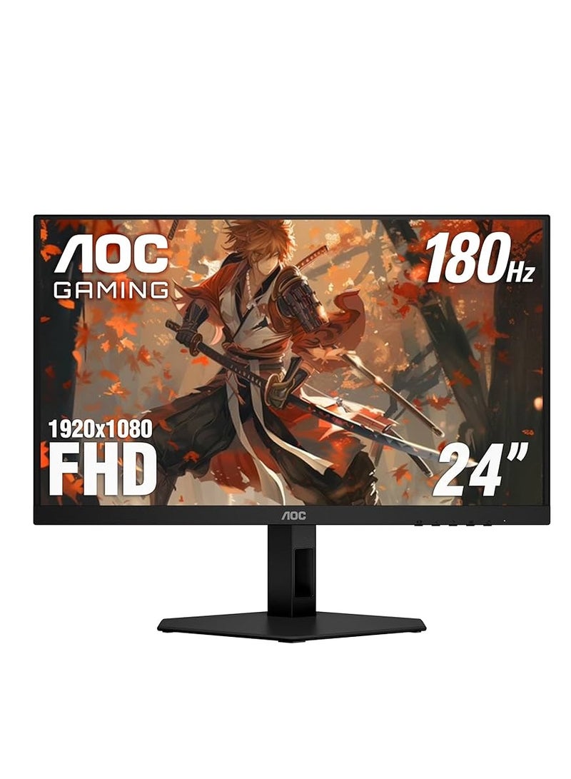 اي او سي شاشة ألعاب AOC 24G4XE، 23.8 بوصة، IPS، دقة FHD 1920x1080، معدل تحديث 180 هرتز، 0.5 مللي ثانية، HDR10، متوافقة مع FreeSync وG-SYNC، منفذ HDMI مزدوج، منفذ DisplayPort، مكبرات صوت مدمجة، تصميم بدون إطار - أسود  - Image 1