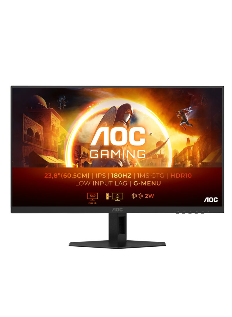 اي او سي شاشة ألعاب AOC 24G4XE، 23.8 بوصة، IPS، دقة FHD 1920x1080، معدل تحديث 180 هرتز، 0.5 مللي ثانية، HDR10، متوافقة مع FreeSync وG-SYNC، منفذ HDMI مزدوج، منفذ DisplayPort، مكبرات صوت مدمجة، تصميم بدون إطار - أسود  - Image 3