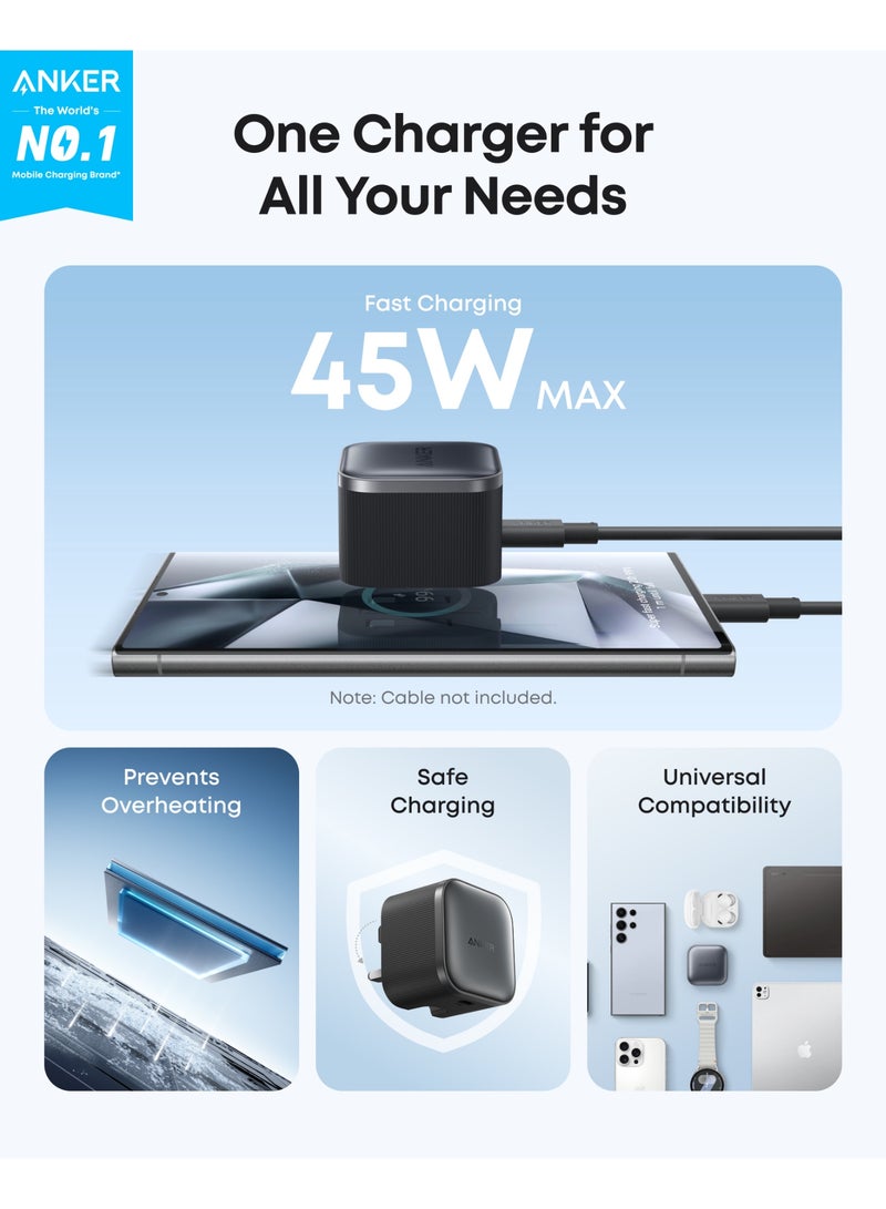 Anker Nano 45W Type C Fast Charging Charger, Compact and Foldable Plug, USB-C Charger Block for Samsung Galaxy S25 Ultra/S24 Series, iPhone 16 Series, MacBook, Pixel 9, iPad (6 ft Cable Included) - Black  - Image 2