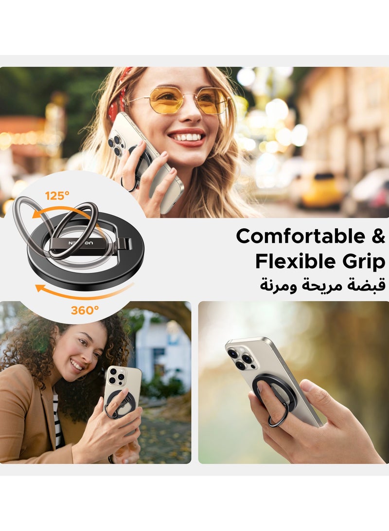 Ugreen Phone Ring Holder Stand Phone Finger Grip Kickstand, 360° Rotation Polished Metal Grip for Magnetic Car Mount, Compatible with iPhone 16/15/14 Pro Max, Android Smartphone Accessories - Black  - Image 2