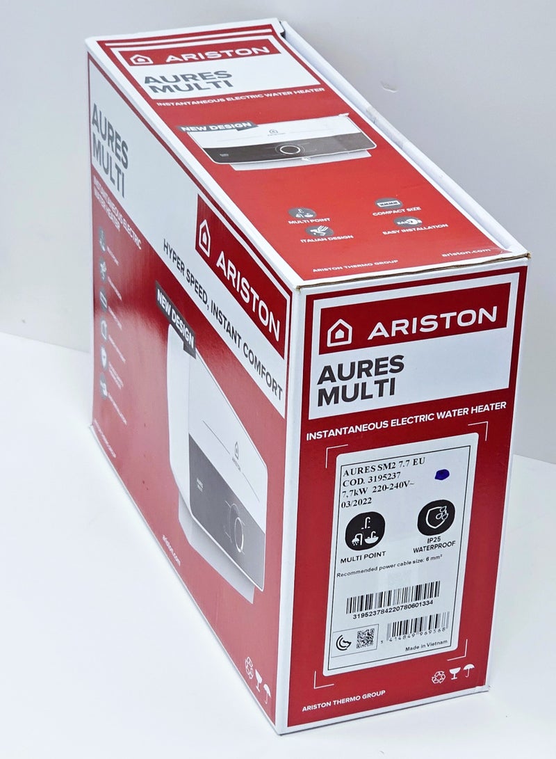 ARISTON AURES MULTI POINT INSTANTANEOUS ELECTRIC WATER HEATER 7.7KW, 220-240V WHITE AND BLACK - Image 4
