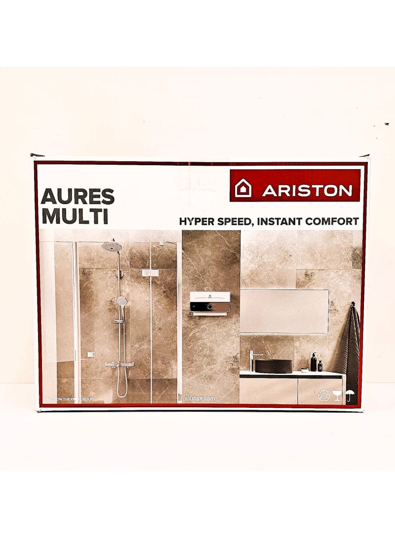 ARISTON AURES MULTI POINT INSTANTANEOUS ELECTRIC WATER HEATER 7.7KW, 220-240V WHITE AND BLACK - Image 2