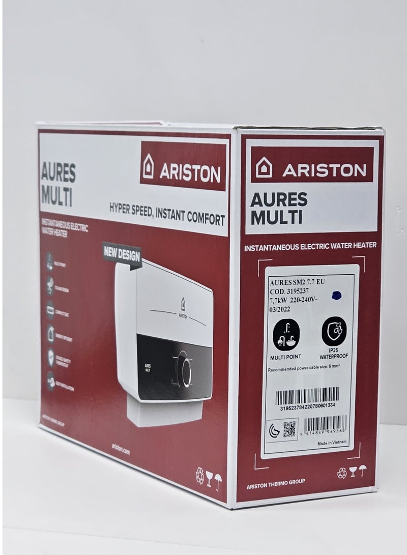 ARISTON AURES MULTI POINT INSTANTANEOUS ELECTRIC WATER HEATER 7.7KW, 220-240V WHITE AND BLACK - Image 3
