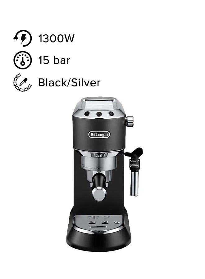 Dedica Pump Espresso Manual Coffee Machine | Cappuccino, Latte Macchiato With Milk Frother | Thermo Block Heating System For Accurate Temperature | Easy To Clean | (Open box) 1.1 L 1350 W EC685.BK Black/Silver