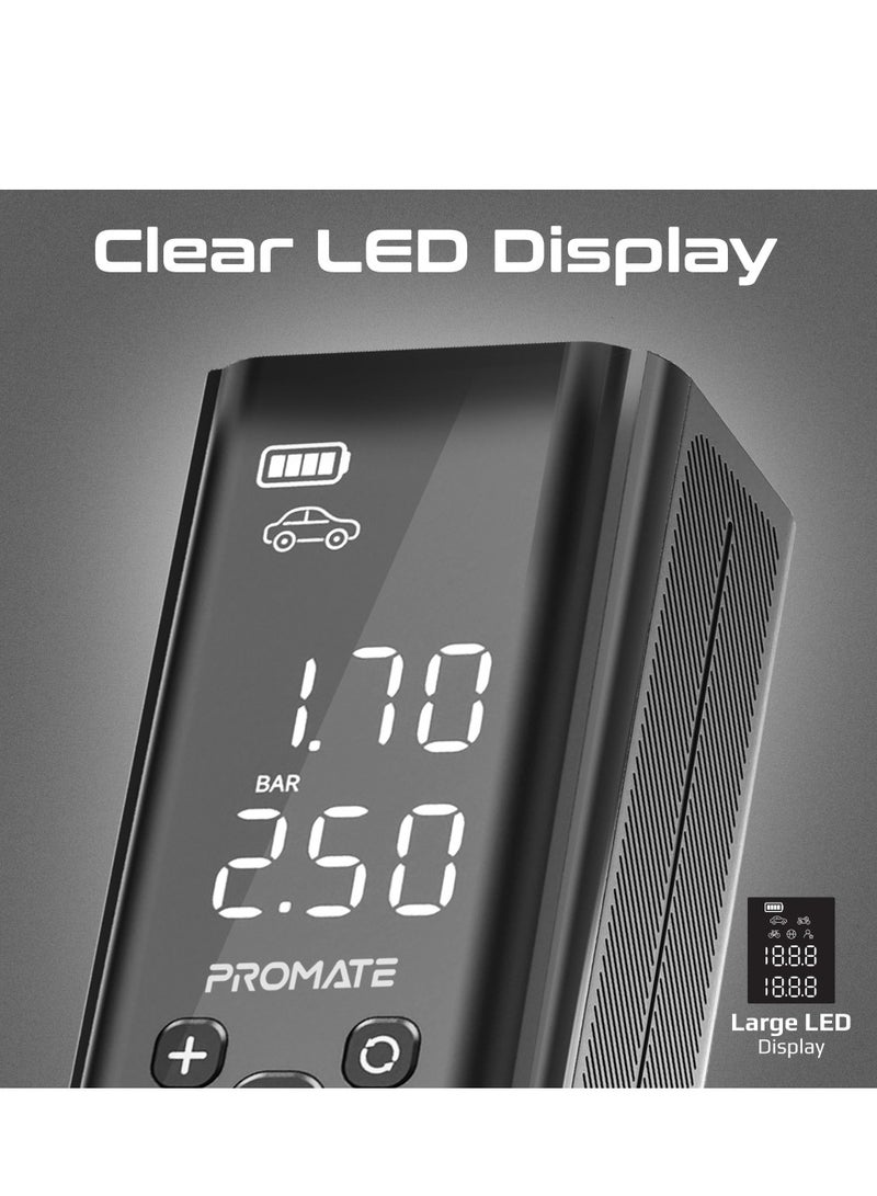 PROMATE Portable Air Tire Inflator with 7500mAh  Power Bank, Multi-Functional Hand-Held Air Pump with 150PSI, LED Light, SOS Function, USB-A port, LED Display Black  - Image 5