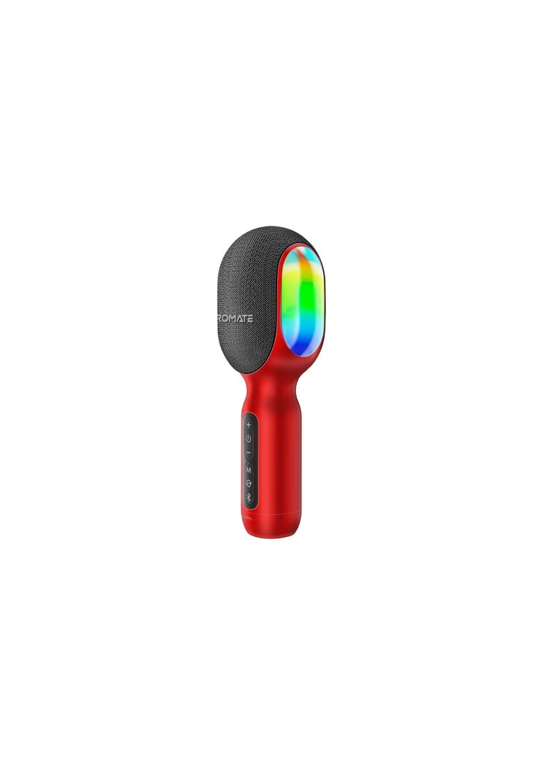 PROMATE Wireless Bluetooth Karaoke Microphone, Handheld 5-in-1 Karaoke Microphone and Speaker with LED Lights, TWS Duet Mode, 10-Hour Play Time, 3.5mm AUX and Headphone Port for Party, Kids, Adults,vocalMic VOCALMIC.RED Red - Image 1