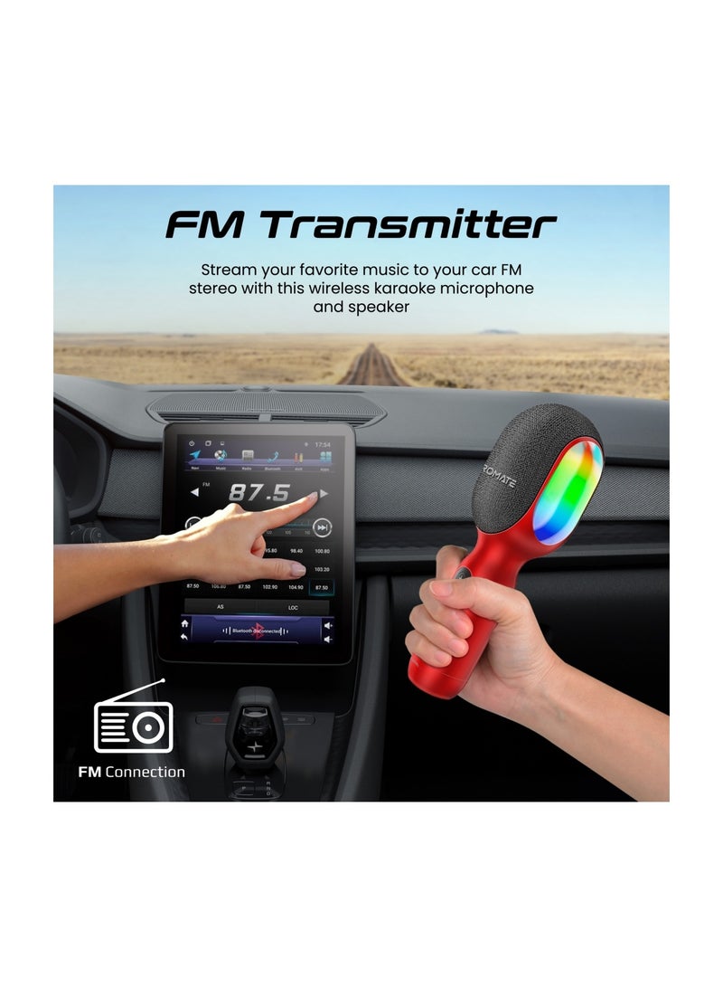 PROMATE Wireless Bluetooth Karaoke Microphone, Handheld 5-in-1 Karaoke Microphone and Speaker with LED Lights, TWS Duet Mode, 10-Hour Play Time, 3.5mm AUX and Headphone Port for Party, Kids, Adults,vocalMic VOCALMIC.RED Red - Image 4
