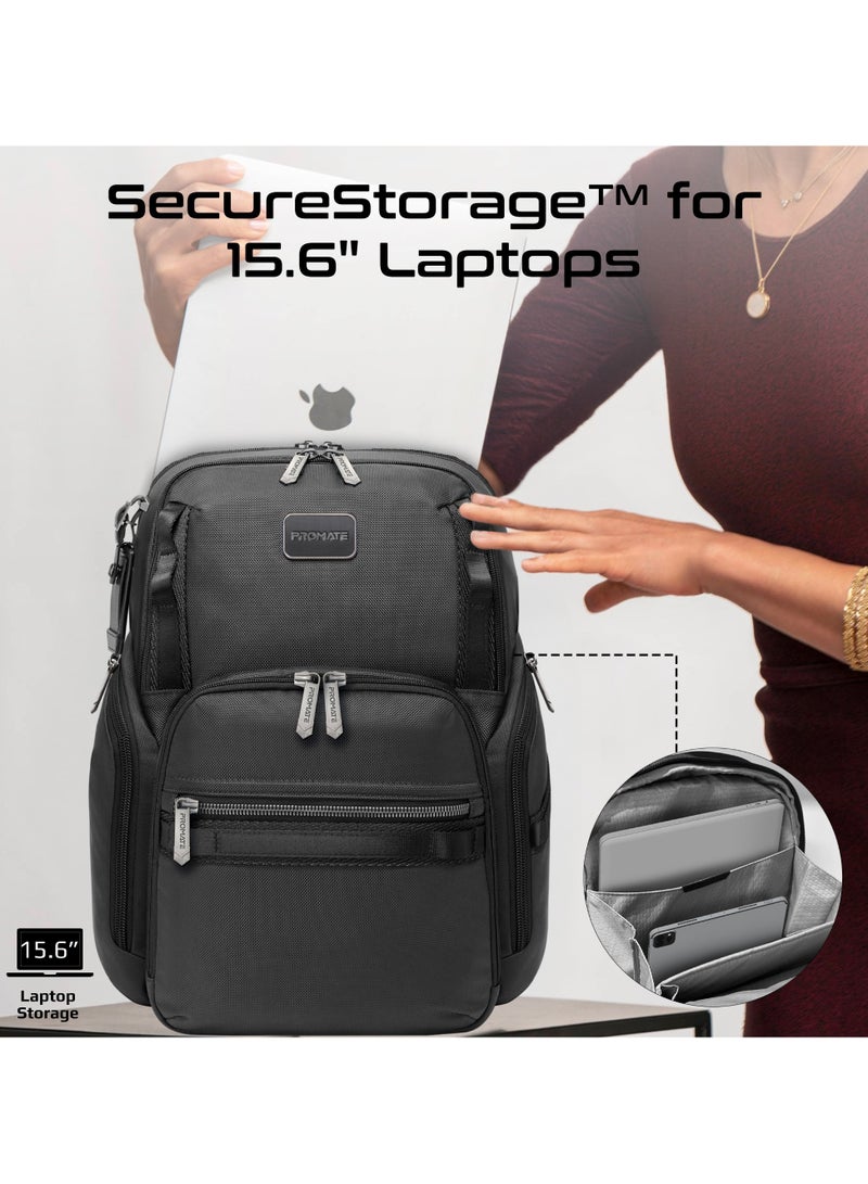 PROMATE Promate 15.6-Inch Laptop Bag with Water-Resistant Design, SecureStorage Technology, Quick Access Pockets, Tag Tracker Pocket, Multiple Compartments, and Ergonomic Lightweight Build, Oracle-BP Black Black  - Image 3