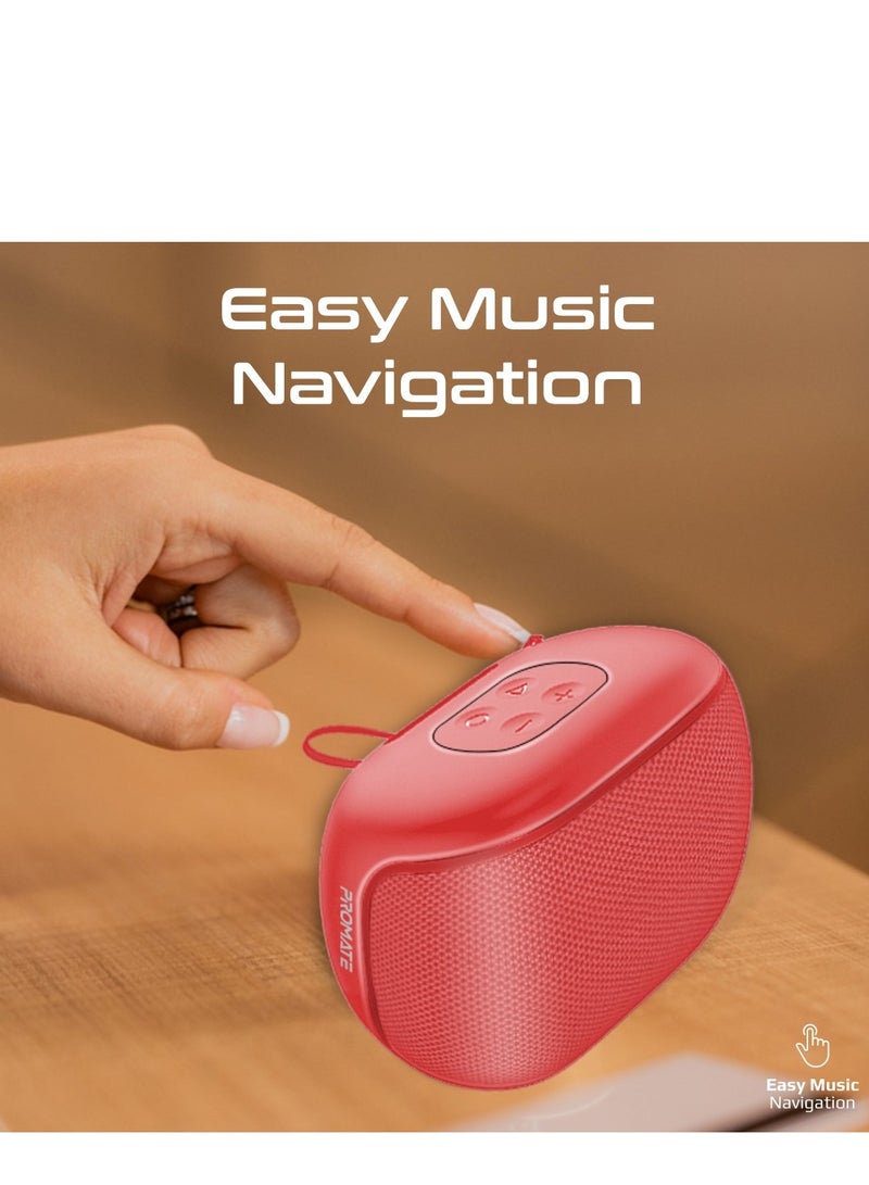 PROMATE Promate Bluetooth Speaker, Premium 5W True Wireless IPX4 Water Resistant Portable Speaker with HD Sound, Long 24H Playtime, USB Flash Port, AUX Port and TF Card Slot for iPhone 16, Galaxy S25, Mood MOOD.RED Red - Image 3
