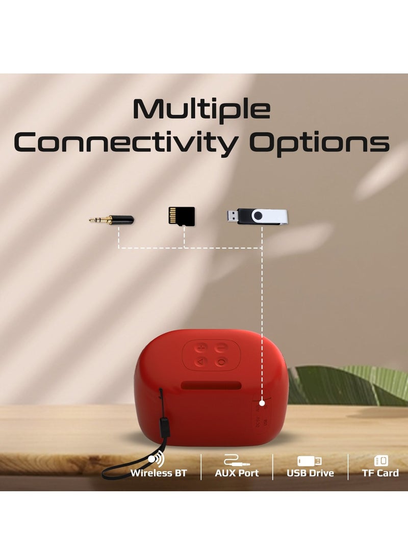 PROMATE Promate Bluetooth Speaker, Premium 5W True Wireless IPX4 Water Resistant Portable Speaker with HD Sound, Long 24H Playtime, USB Flash Port, AUX Port and TF Card Slot for iPhone 16, Galaxy S25, Mood MOOD.RED Red - Image 4