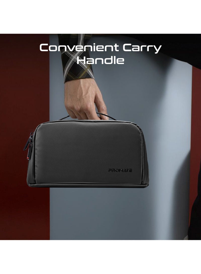 بروميت Promate Large-Capacity Organizer Pouch with Multiple Compartments and Pockets, Convenient Carry Handle, Lightweight Waterproof Material, HydroShield Zipper, Compact Design for Travel – Velura Black black  - Image 5