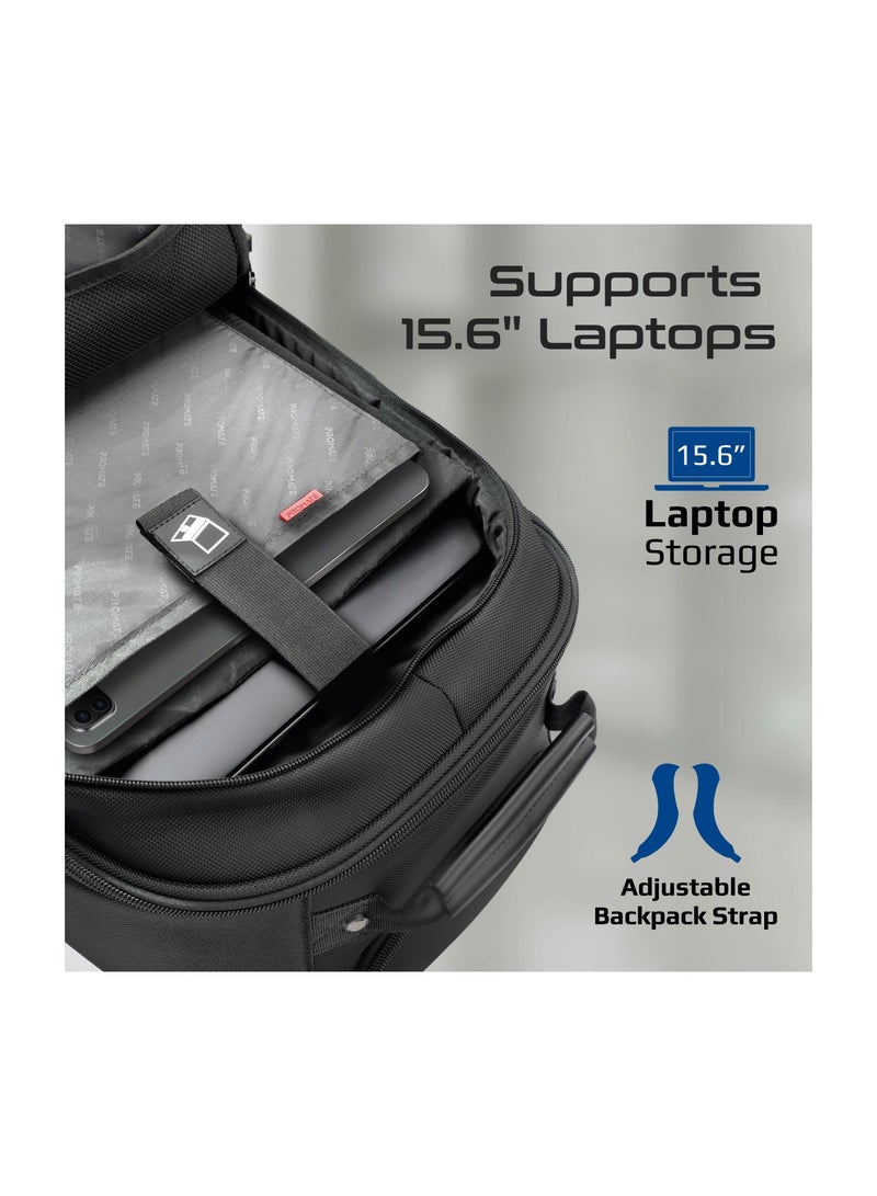 PROMATE Trolley Bag, 2-in-1 Lightweight 15.6-inch Laptop Trolley Backpack with Telescoping Handle, Adjustable Straps, Water Resistance and In-Line Wheels for MacBook Air, iPad, Dell XPS 13, Compact-TR Black - Image 3