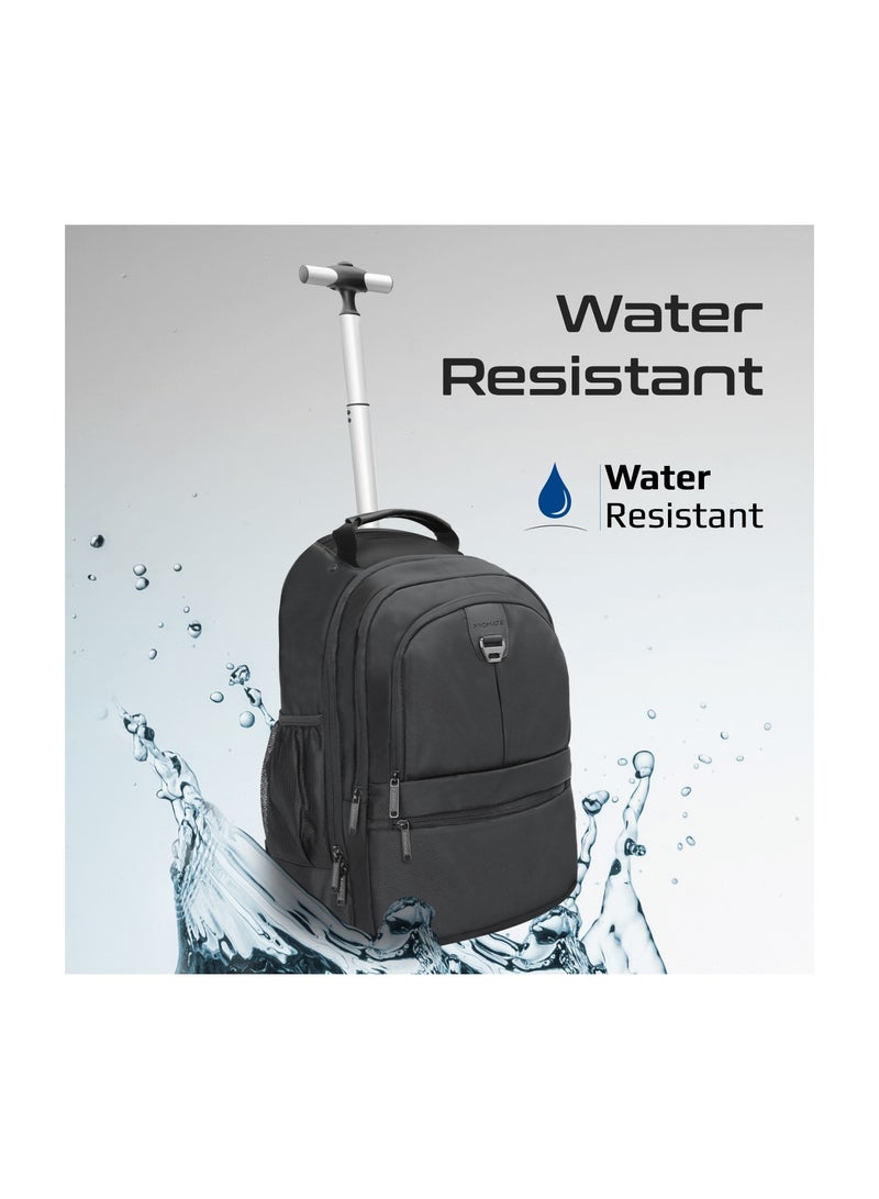 PROMATE Trolley Bag, 2-in-1 Lightweight 15.6-inch Laptop Trolley Backpack with Telescoping Handle, Adjustable Straps, Water Resistance and In-Line Wheels for MacBook Air, iPad, Dell XPS 13, Compact-TR Black - Image 5