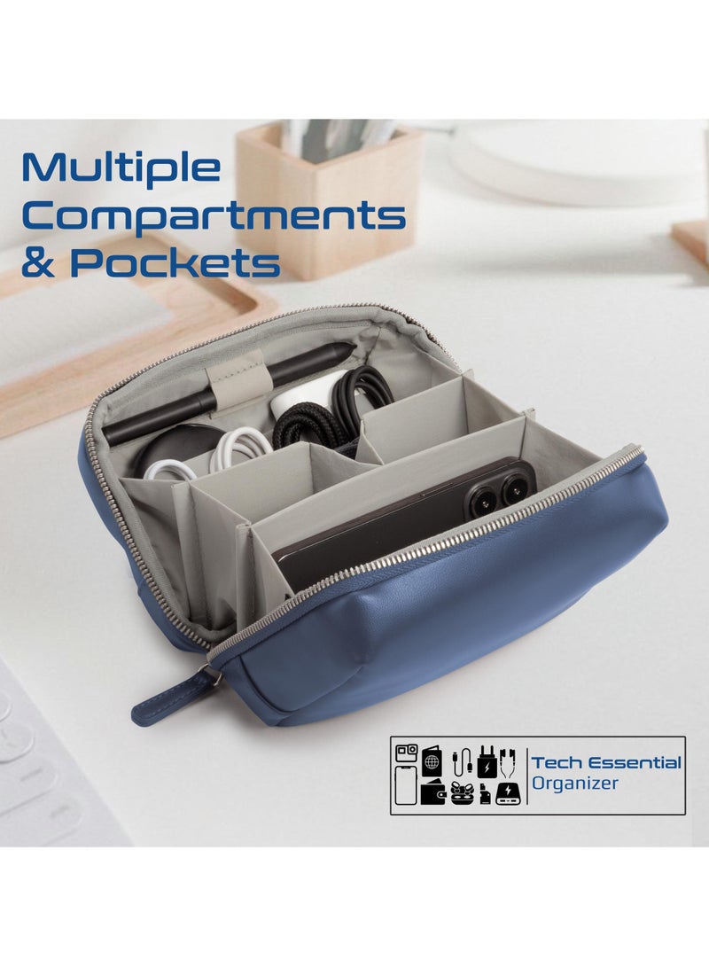 PROMATE Promate Mini Tech Organizer Pouch with Multiple Compartments, Durable Waterproof PU Material, Lightweight Compact Design, Modern Stylish Aesthetic for Efficient Storage of Accessories and Essentials – Velvena Blue blue  - Image 3