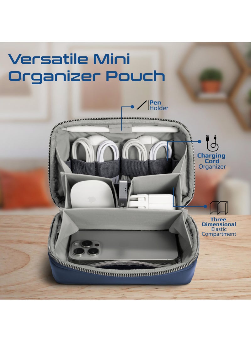 PROMATE Promate Mini Tech Organizer Pouch with Multiple Compartments, Durable Waterproof PU Material, Lightweight Compact Design, Modern Stylish Aesthetic for Efficient Storage of Accessories and Essentials – Velvena Blue blue  - Image 2