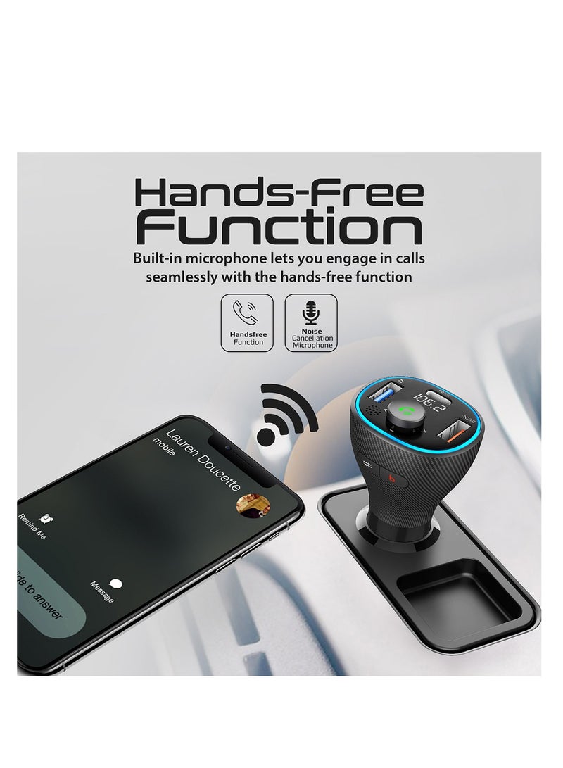 Promate Wireless FM Transmitter with Bluetooth V5.1, USB-C PD, QC 3.0, USB Media Port and Mic, PowerTune-38W POWERTUNE-38W Black - Image 3