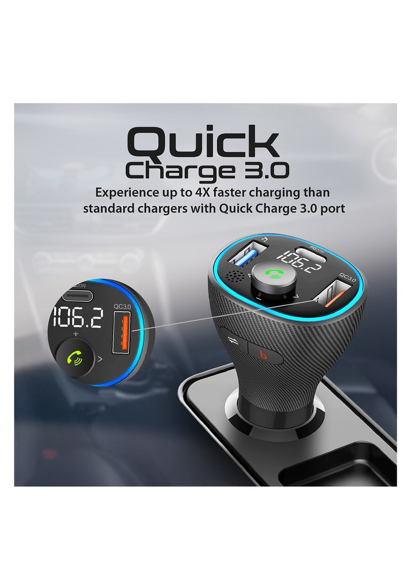 Promate Wireless FM Transmitter with Bluetooth V5.1, USB-C PD, QC 3.0, USB Media Port and Mic, PowerTune-38W POWERTUNE-38W Black - Image 4