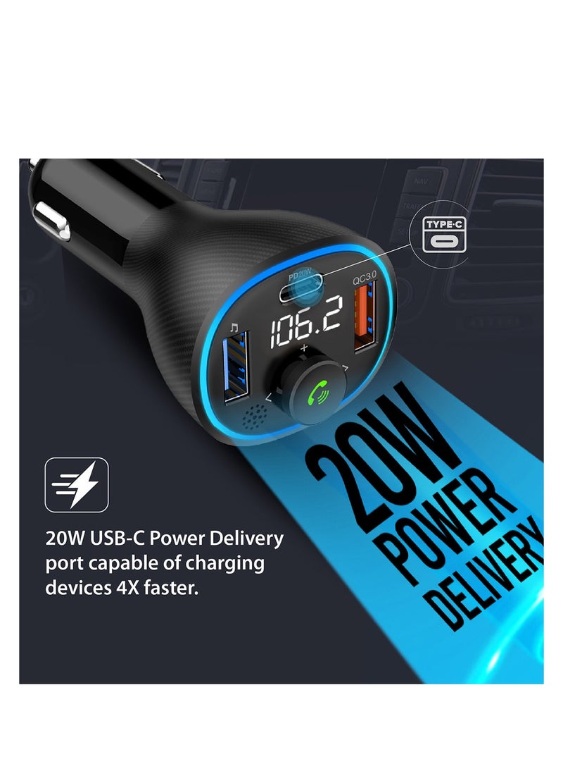 Promate Wireless FM Transmitter with Bluetooth V5.1, USB-C PD, QC 3.0, USB Media Port and Mic, PowerTune-38W POWERTUNE-38W Black - Image 5