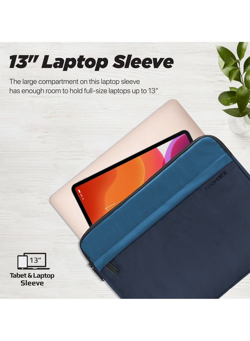 Promate Laptop Case, Premium Lightweight Laptop/Tablet Sleeve with Accessible Front Pocket, Water-Resistance, Padded Inner Lining and Secure Zippers Compatible with 13-inch Laptops, Tablets, Limber-SB Blue Blue - Image 3