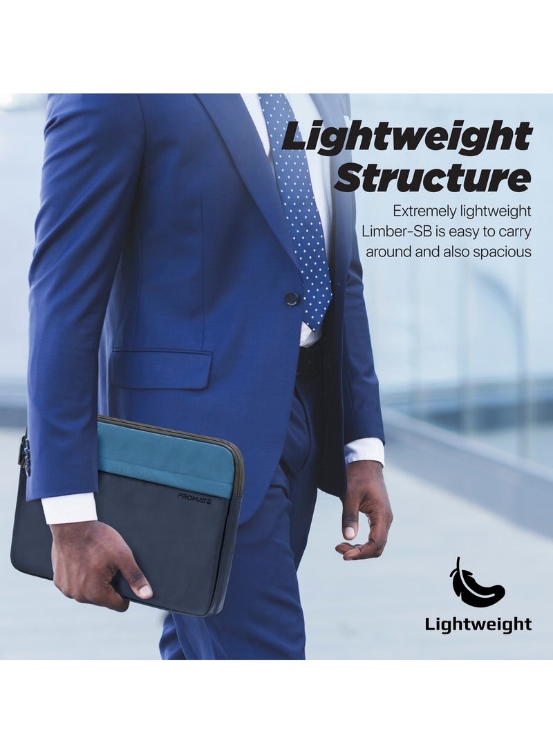 Promate Laptop Case, Premium Lightweight Laptop/Tablet Sleeve with Accessible Front Pocket, Water-Resistance, Padded Inner Lining and Secure Zippers Compatible with 13-inch Laptops, Tablets, Limber-SB Blue Blue - Image 4