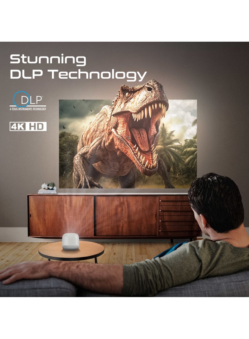 بروميت Promate Digital Mini Projector with DLP Technology, Wireless Screen Sharing, HD 720P Resolution, 4K@60Hz Support, USB & HDMI Ports, Auto Keystone Correction, Built-In Speaker- CubeCast-2 White CubeCast-2 White  - Image 2