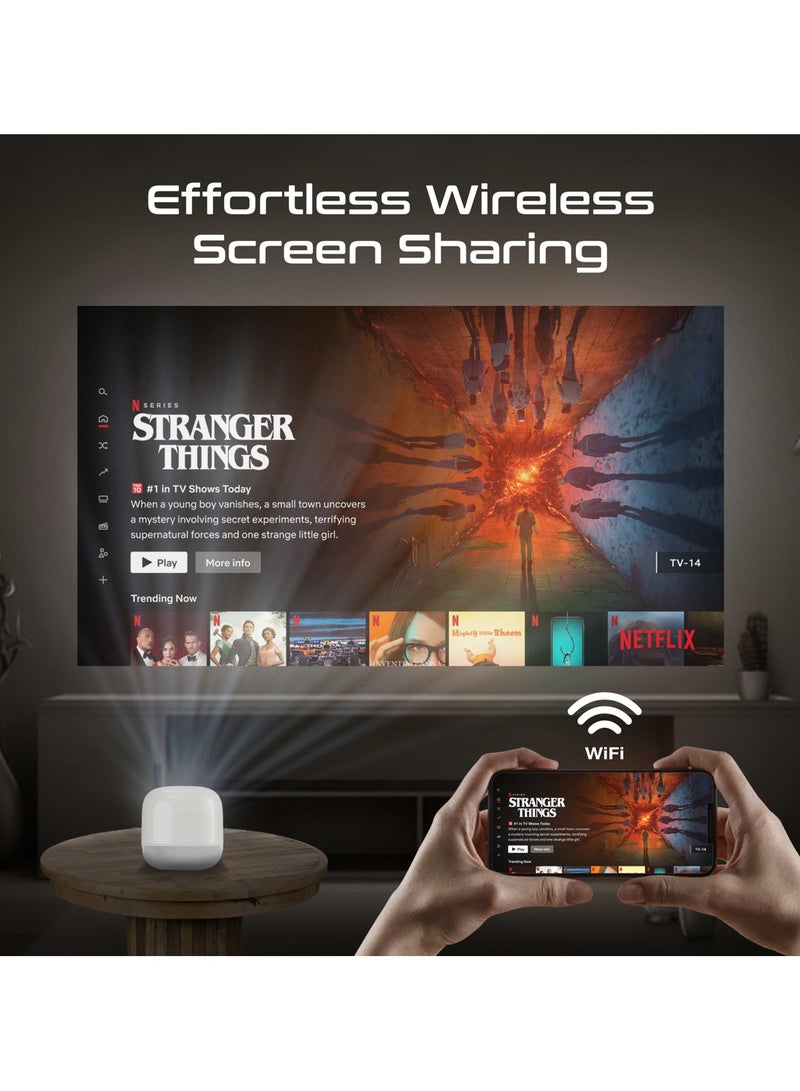 بروميت Promate Digital Mini Projector with DLP Technology, Wireless Screen Sharing, HD 720P Resolution, 4K@60Hz Support, USB & HDMI Ports, Auto Keystone Correction, Built-In Speaker- CubeCast-2 White CubeCast-2 White  - Image 3