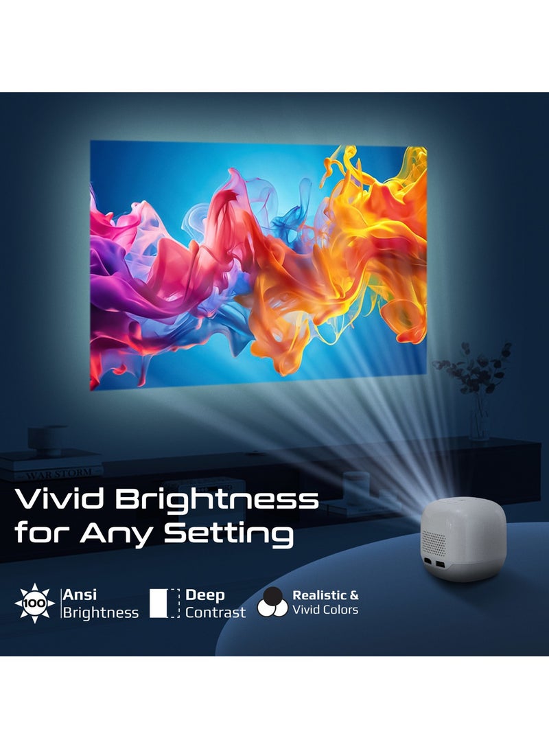 بروميت Promate Digital Mini Projector with DLP Technology, Wireless Screen Sharing, HD 720P Resolution, 4K@60Hz Support, USB & HDMI Ports, Auto Keystone Correction, Built-In Speaker- CubeCast-2 White CubeCast-2 White  - Image 4